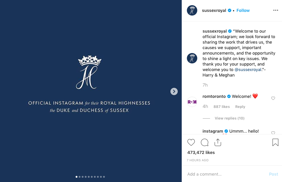 Meghan Markle y el príncipe Harry abren su propia cuenta de Instagram
